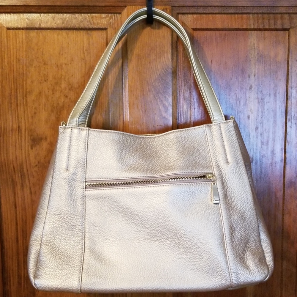 Gold pebble grain leather handbag